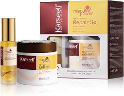 Karseell Collagen Maca Essence Repair Set, Collagen Hair Mask 50ml & Maca Essence Hair Oil 50ml, Argan Oil Hair Treatment for Dry Damaged Hair All Hair Types