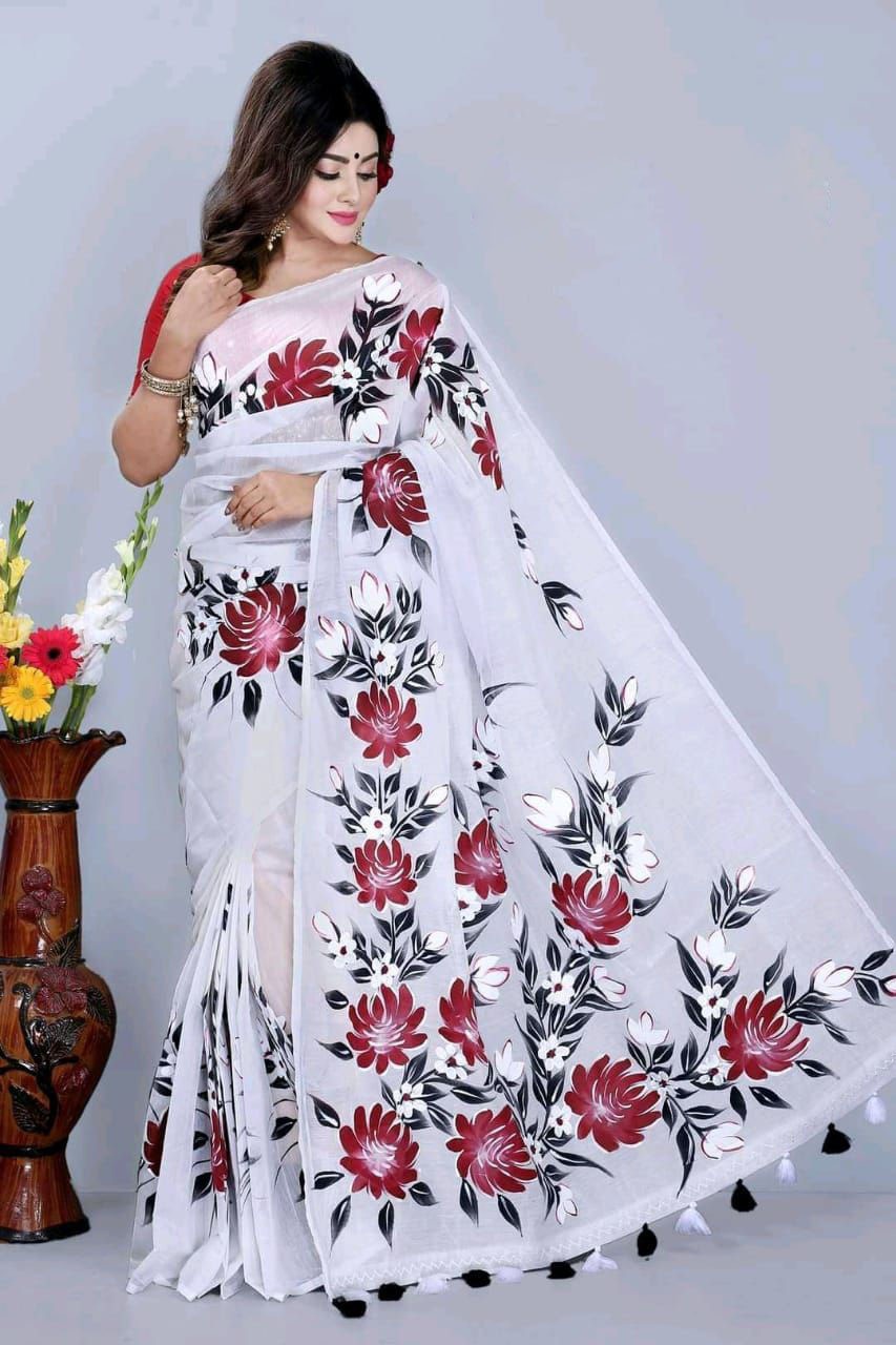 Half Silk Saree Hand Print Work