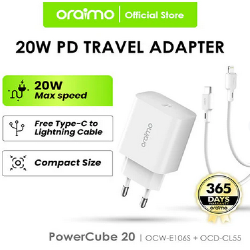 Oraimo PowerCube 20 Charger Kit OCW-E106S+CL55 20W PD - White