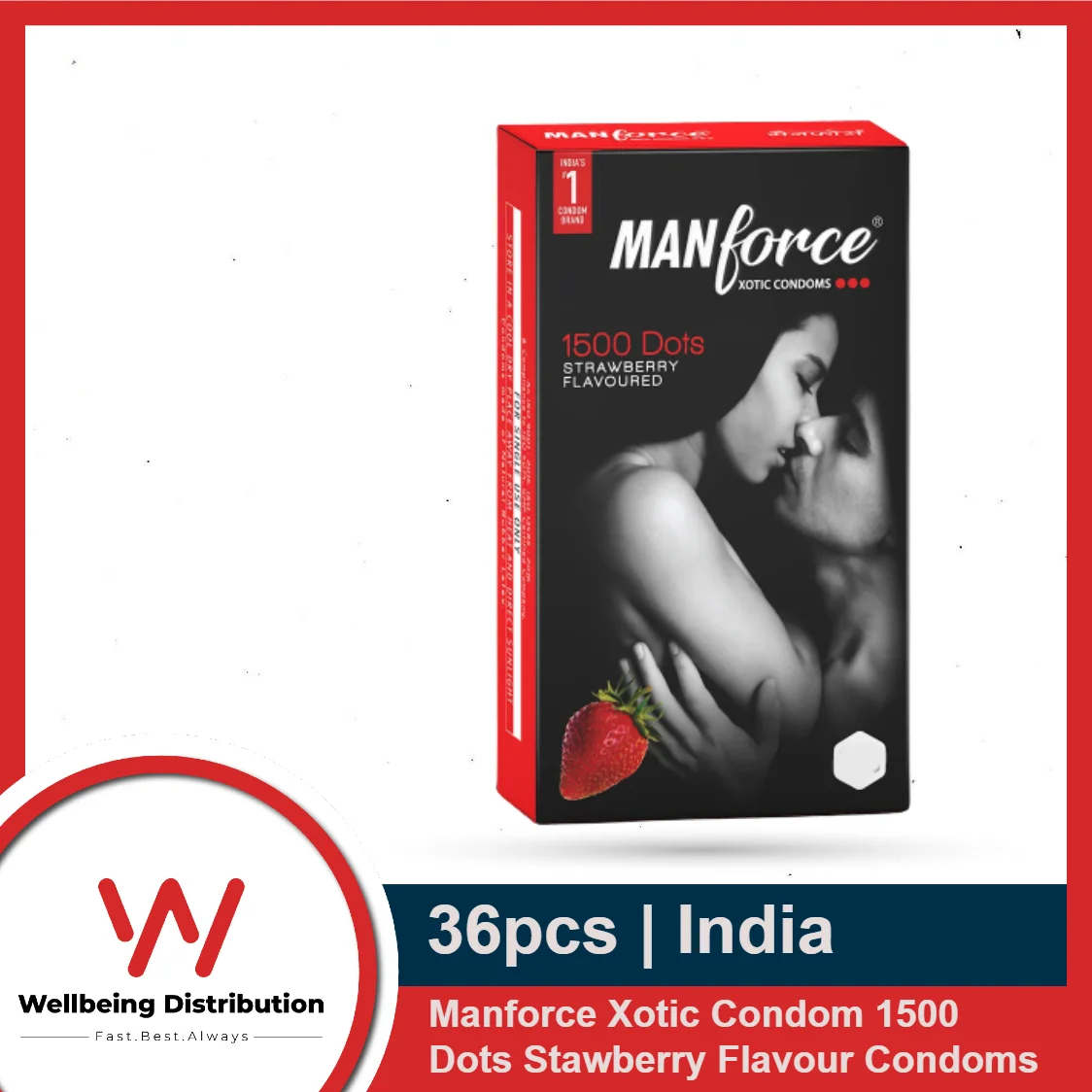 Manforce Xotic Condom 1500 Dots Strawberry Flavour Condoms Full Box – 3X12= 36Pcs – Condom