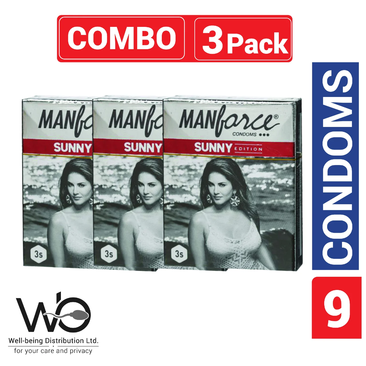 Manforce – Ribbed & Dotted Sunny Edition Condoms – Combo Pack – 3 Pack – 3×3=9pcs – Condom