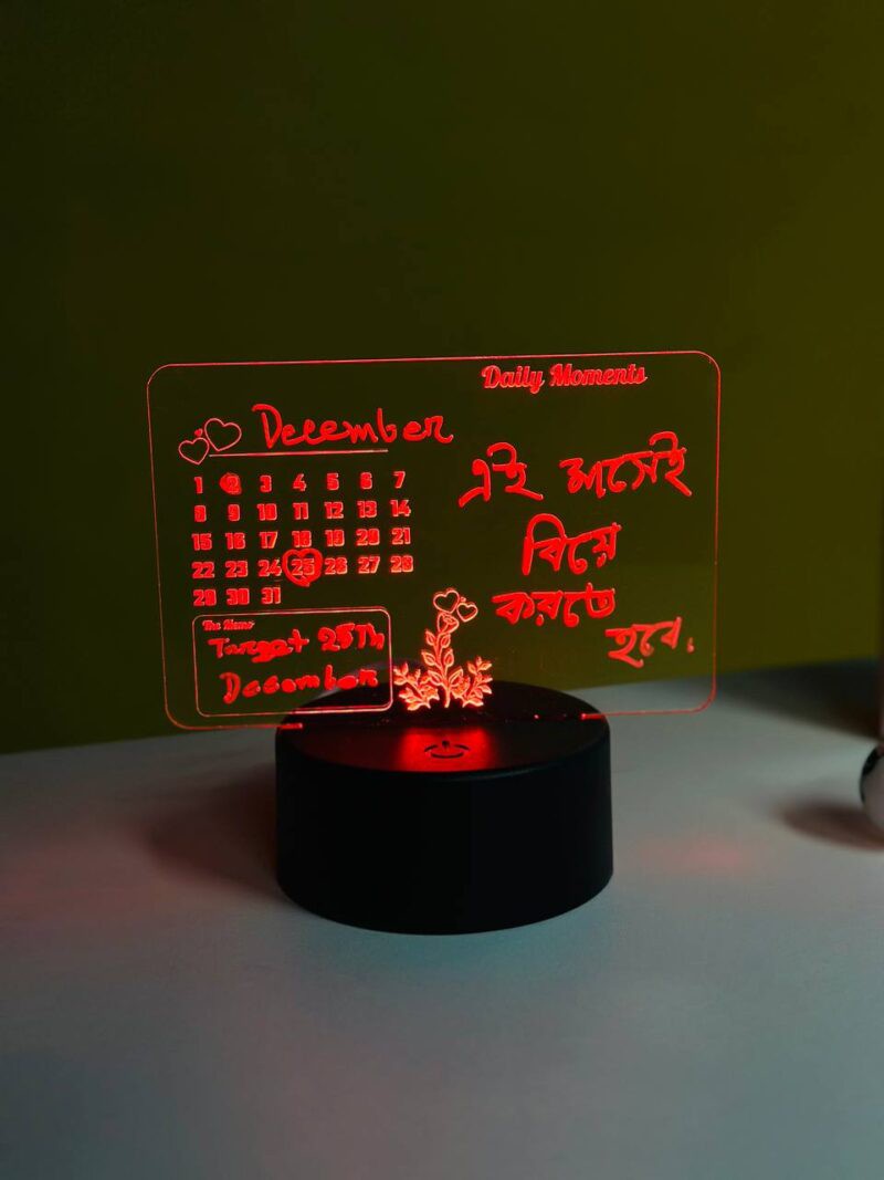 GearUP Multicolor Acrylic Night Lamp with Writable Calendar Board and Erasable Pen