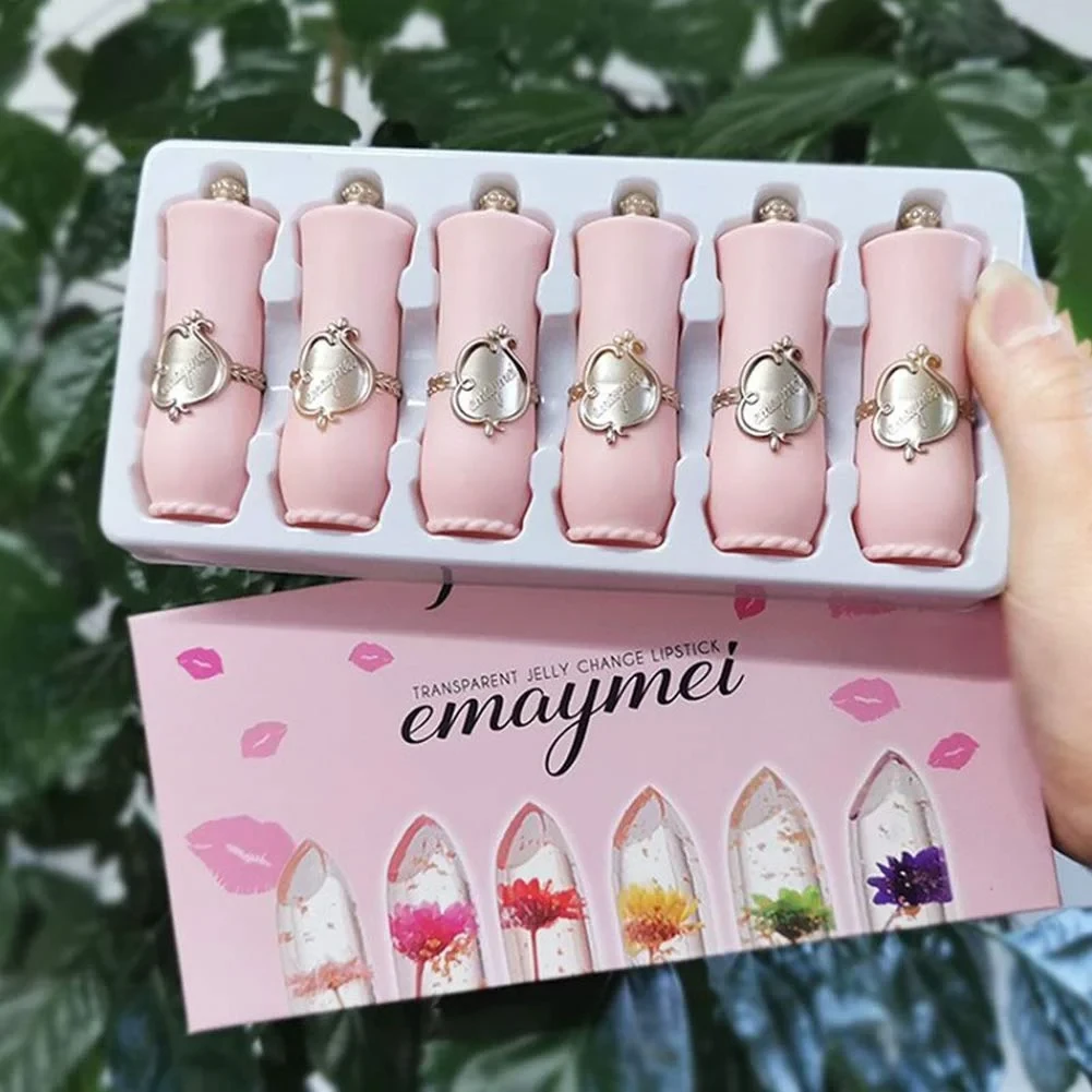 1pcs/ 6pcs emaymei Transparent Jelly Change Lipstick Waterproof Crystal Jelly Lipstick with Flower Inside | 3.8gm 6 Shades Available