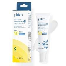 Plum 2% Niacinamide Sunscreen SPF 50 PA++++ With Rice Water 50g | 4-hr Water Resistant | 3x Tan Reduction & Brightens | No White Cast, Lightweight, Non-Sticky | Dermatologically Tested | All Skin Type