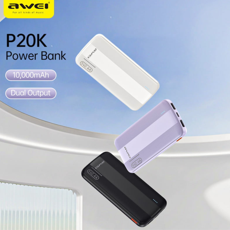Awei P20K 10000mAh Powerbank 2.4A Slim PowerBank Dual Output
