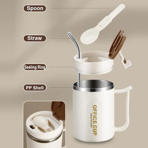 Stainless Steel Water Cup Household Insulated Lid Double Layer Coffee Mug Heat-resistant Drinkware 500ML