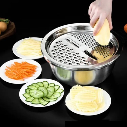 3 In 1 Stainless Steel Drain Basket Vegetable Cutter For Kitchen