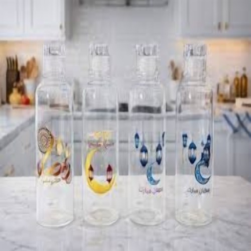 Glass water bottle with a Ramadan-themed design 1 Litre