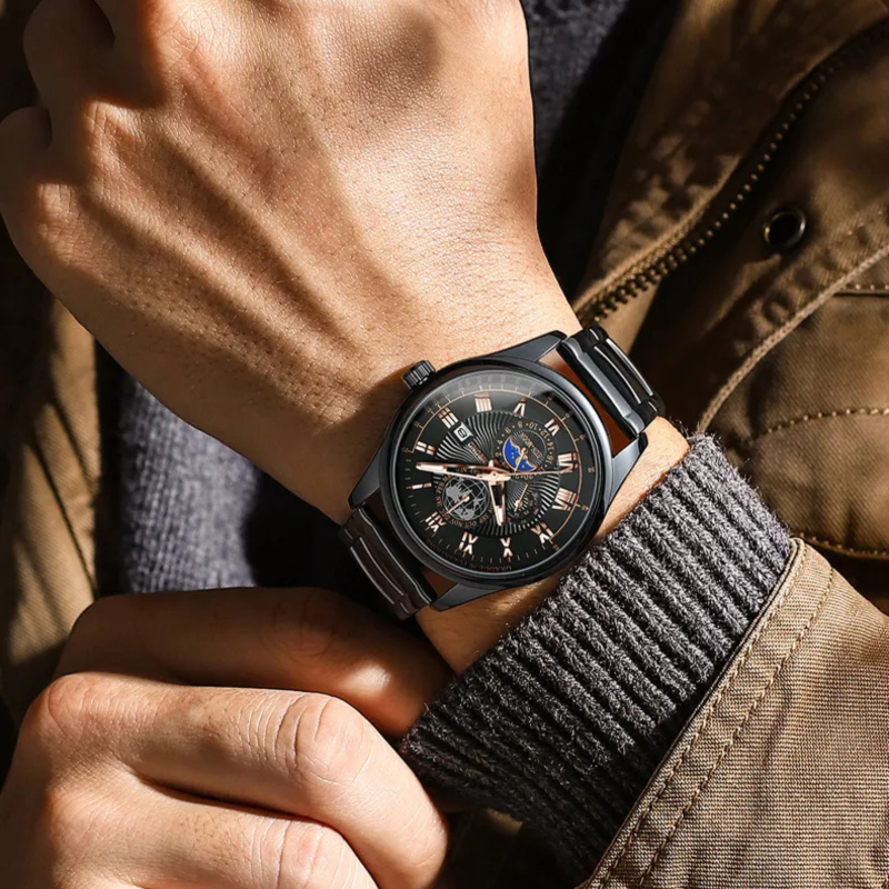 BINBOND B3982 New Style Silver Men Quartz Watch Authentic Stainless Steel Band Date Display Dials Decoration Watch (2)