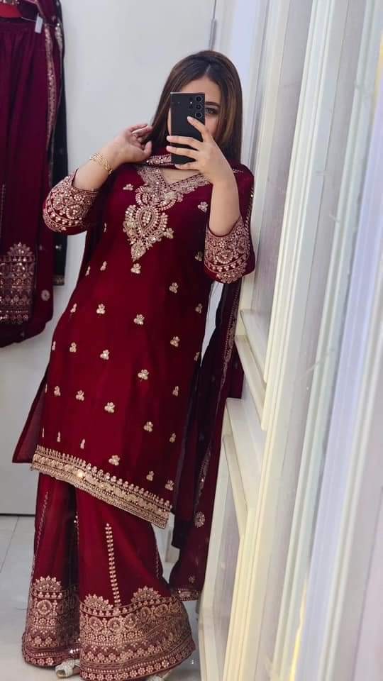 Cotton Sequence Embroidery Three Piece (1)