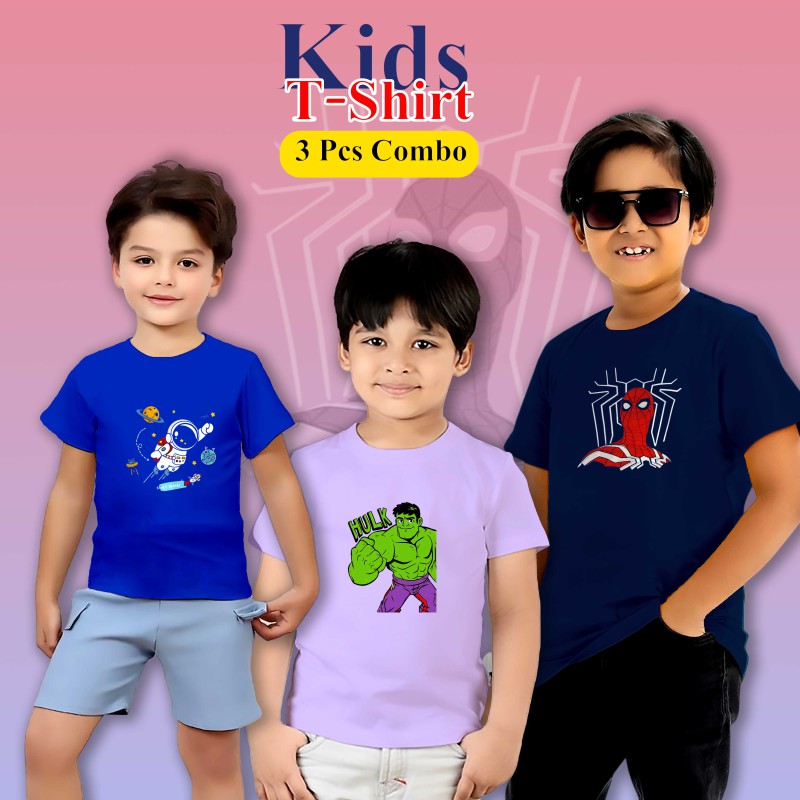 Kids Spiderman 3 Pcs Combo T-Shirt (Cotton)