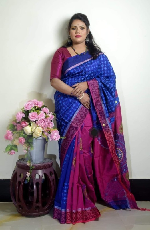 Handprint half silk saree