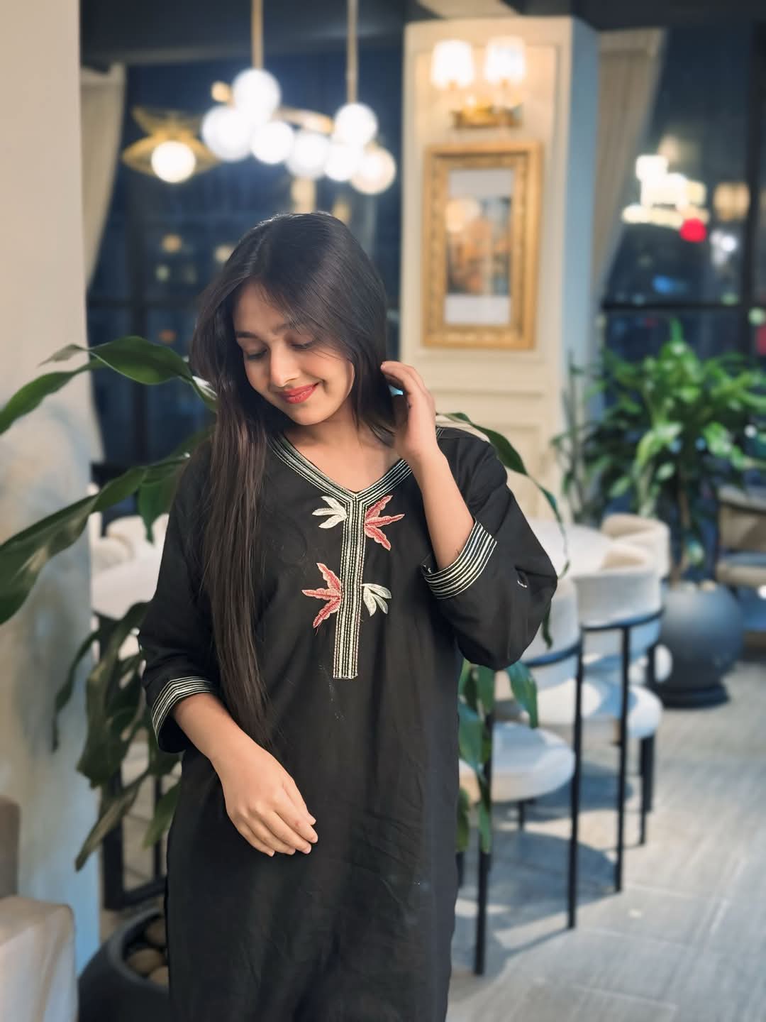 pale red embroidered cotton co ord set