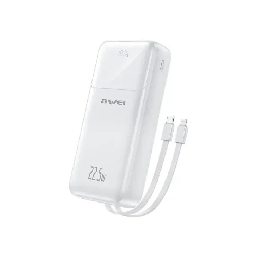 AWEI P107K 20000mAh PD22.5W Power Bank With Built-in Cable