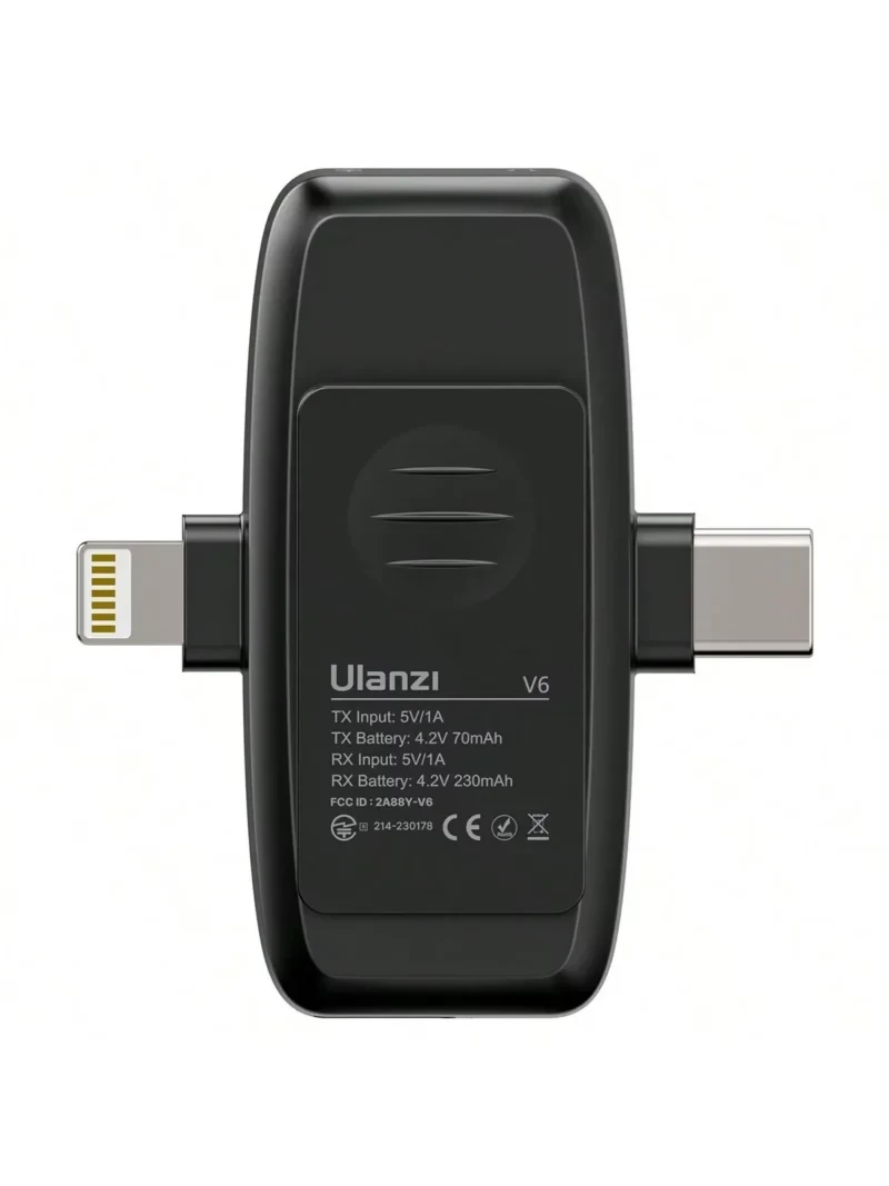Ulanzi V6 3-in-1 Wireless Lavalier Microphone for iPhone, Android, Tablet & Camera