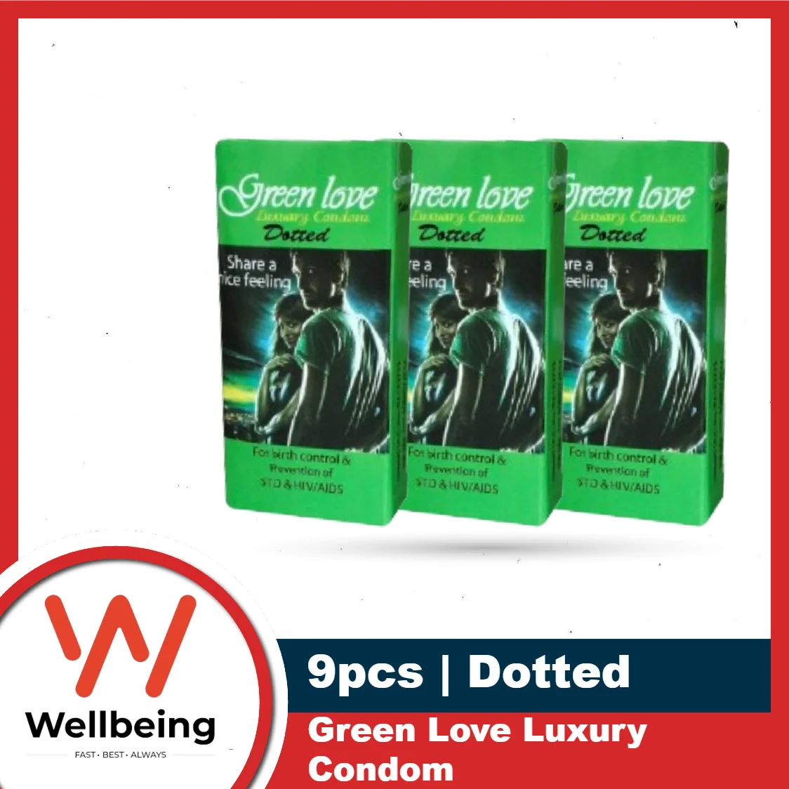GreenLove Luxury Dotted Condom for Men | Combo 3 Packs – 3×3=9pcs