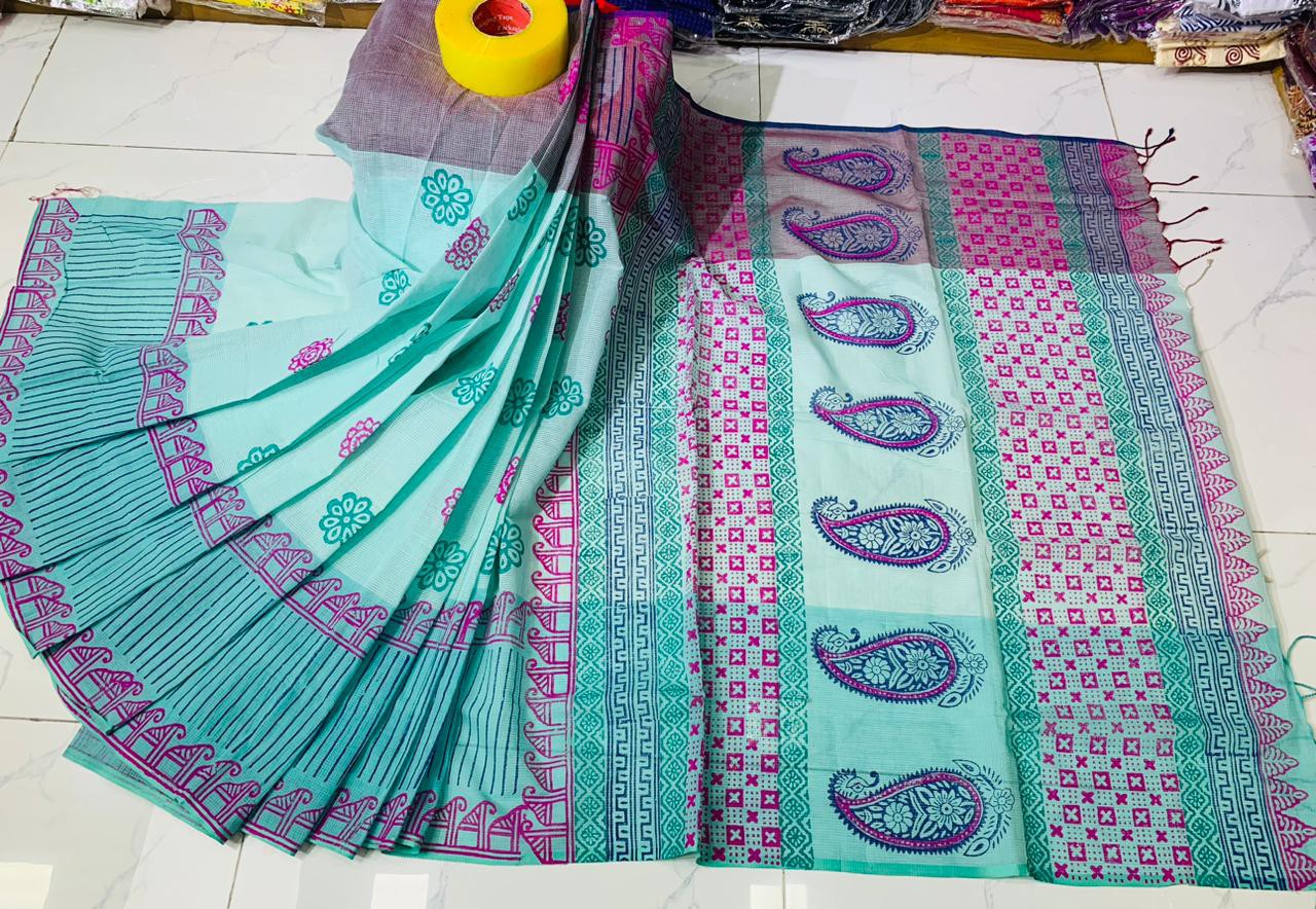 Cotton block print saree