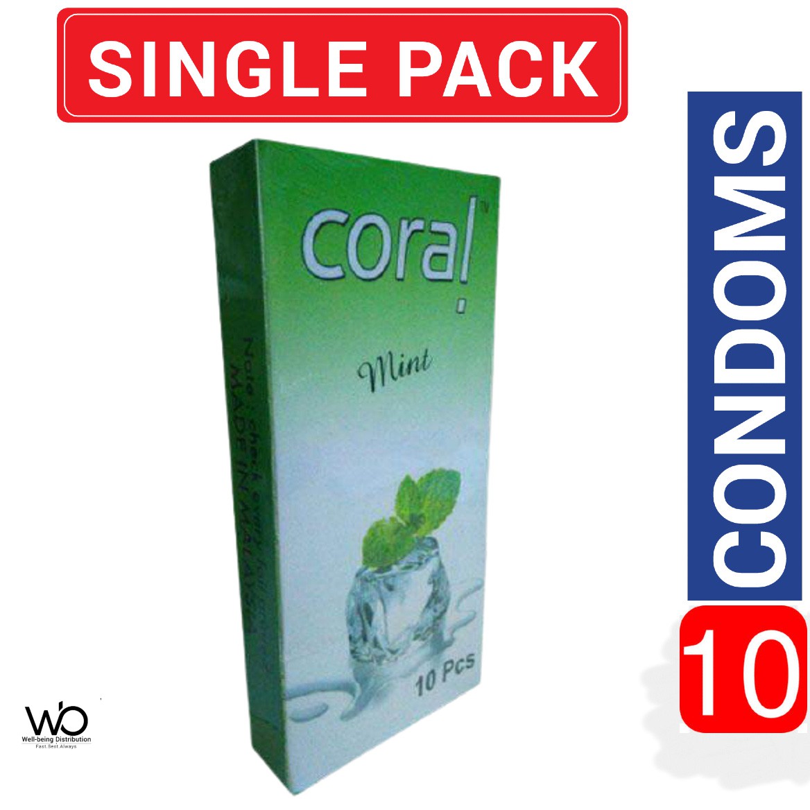 Coral Mint Flavors Lubricated Natural Latex Condom 10pcs Pack | Malaysia