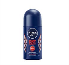 NIVEA MEN Dry Impact Roll-On Deodorant 50ml Antiperspirant for a Dry Skin Feeling, 72h Sweat Protection and Dual Active Formula