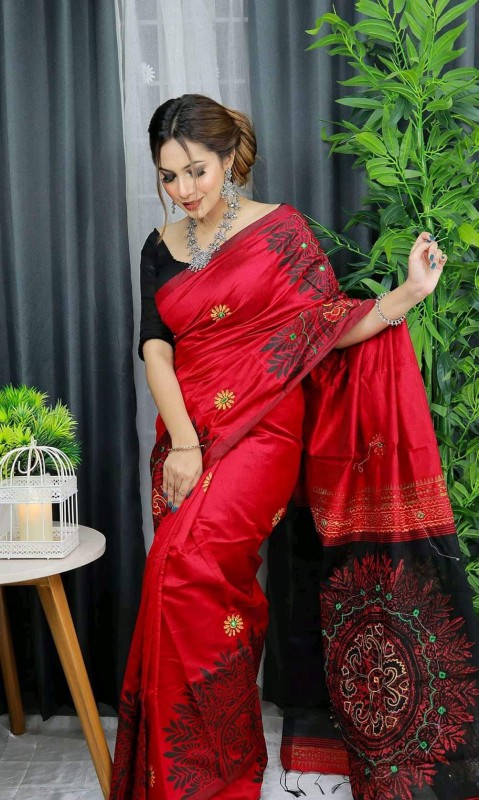 Handprint half silk saree