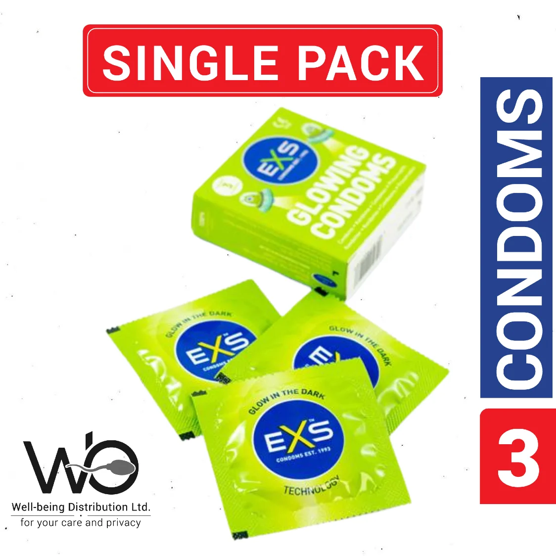 EXS – Glow In The Dark Condom – Single Pack | Made in England