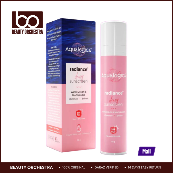 Aqualogica Radiance+ Dewy Sunscreen Gel SPF 50+ PA+++ 50g | Lightweight texture for oily, combination, acne prone skin | Broad spectrum protection | No white cast, Non greasy | For Men & Women