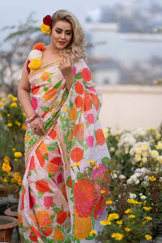 Fancy Half Silk Skin Print Lightweight Saree
