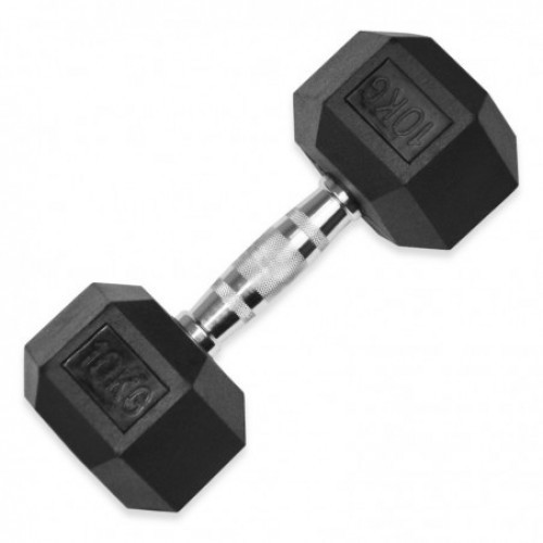 Rubber Hex Dumbbell (Single) 10Kg - Black