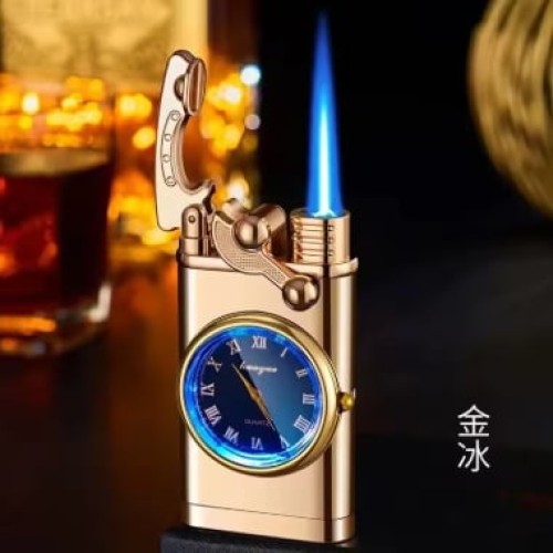 Vintage Luxury Windproof Flameless Plasma Arc Rechargeable Electric Lighter with Clock dial