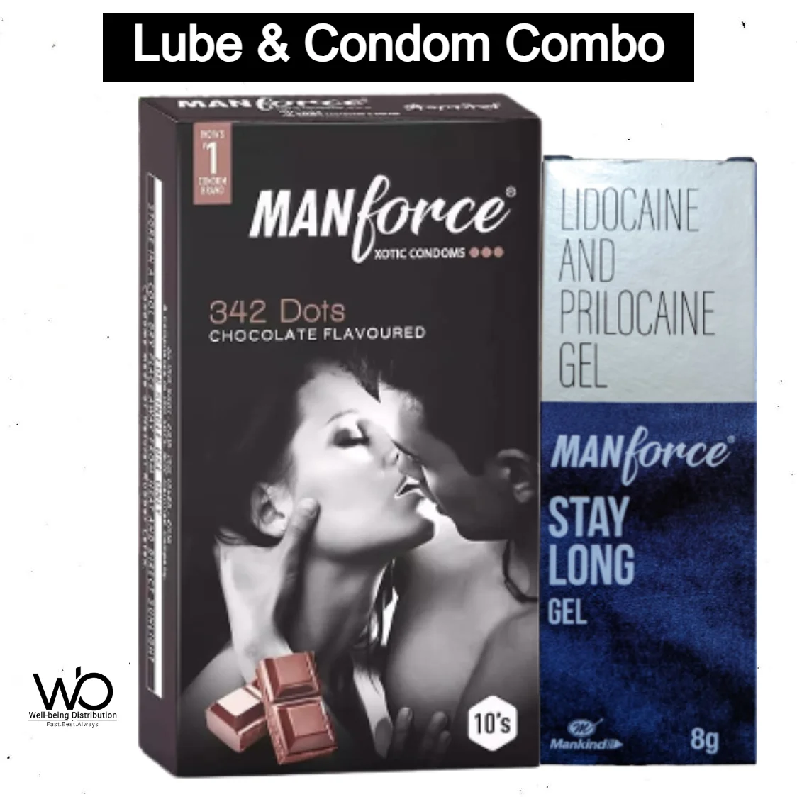 Manforce Stay Long Gel 8g & Xotic 342 Dots Chocolate Flavor Condom 10pcs | Manforce Condom & Lube Combo | Wedding & Honeymoon Combo