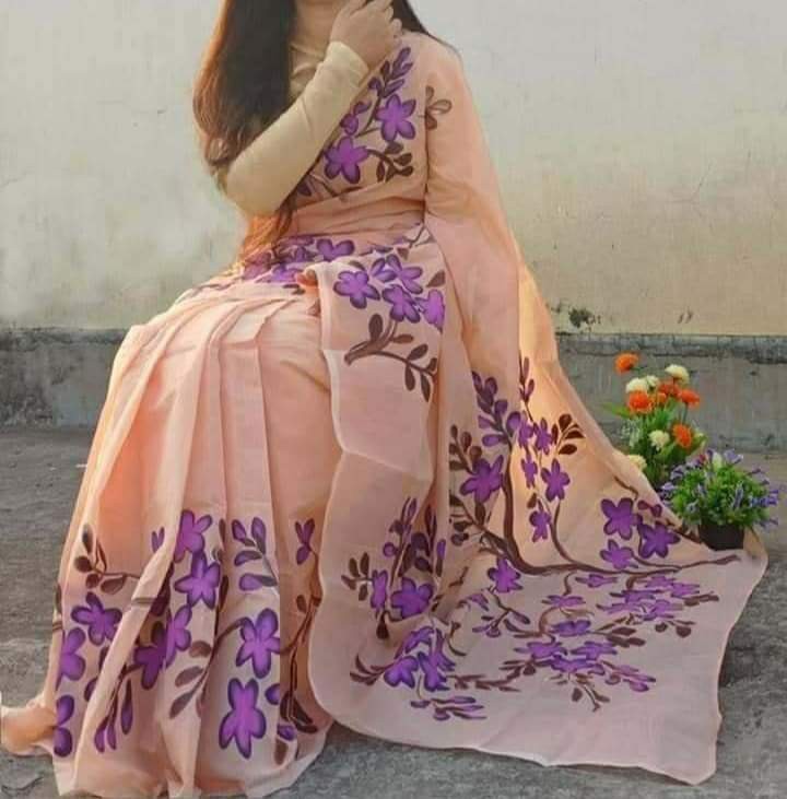 Traditionally Multicolor work on half-silk sarees