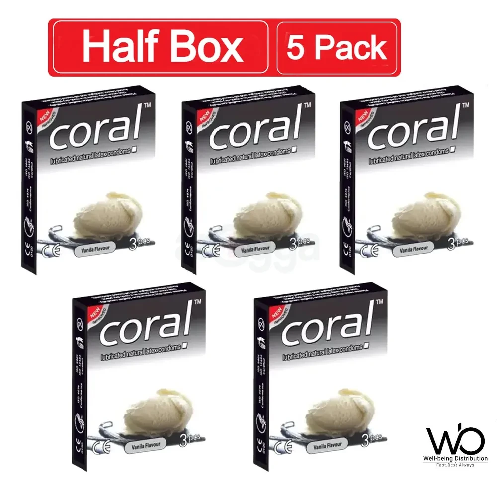 Coral Vanilla Flavor Lubricated Natural Latex Condom for Men – Combo Pack – 5 Packs – 3×5=15pcs | Malaysia