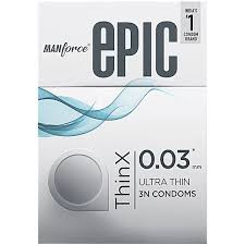 Manforce Epic ThinX Ultra Thin Condoms for Men – 3 Count| 0.03mm| Vegan| No Harsh Chemicals| With Disposable Pouch| Easy Peel Pack