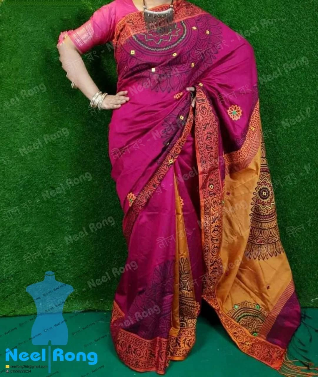 Handprint half silk saree