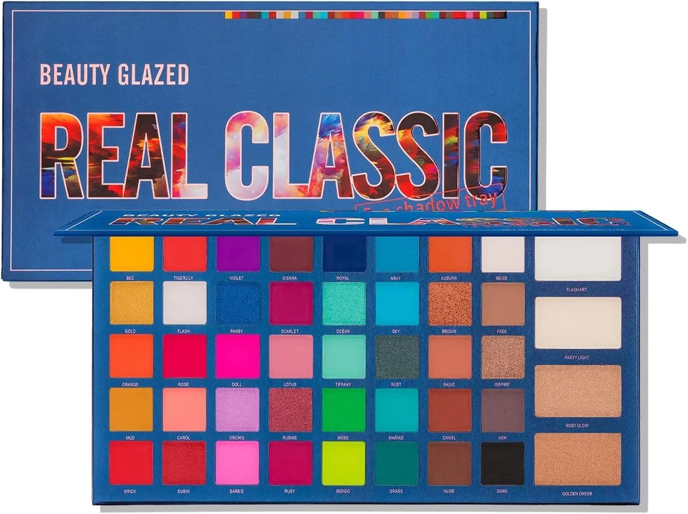 Beauty Glazed REAL CLASSIC 44 Color Eyeshadow Tray Palette Colorful Pigmented Powder Bright Vibrant Colors Shades Cosplay Makeup Set Rainbow Makeup Matte Metallic Shimmer Eye Shadow Palettes