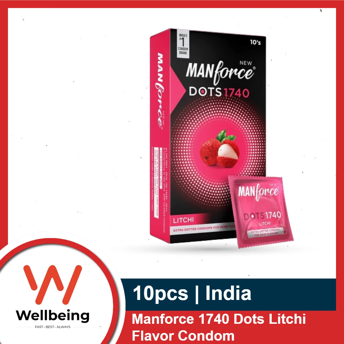 Manforce 1740 Dots Litchi Flavor Condom for Men 10pcs Pack | Made in India