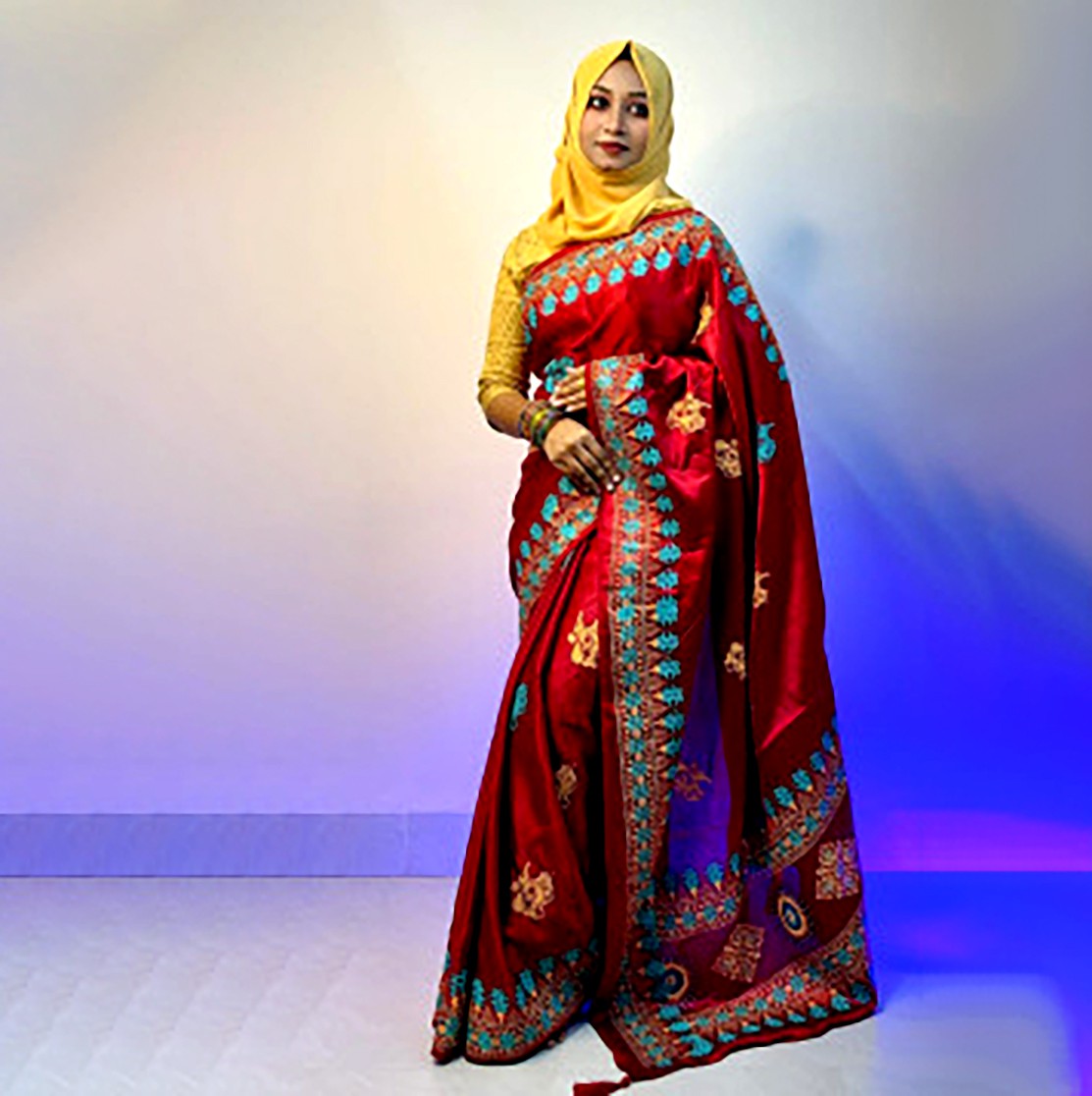 বোধুয়া বেনারশি প্রিন্ট শাড়ি মেরুন কালার-(40)