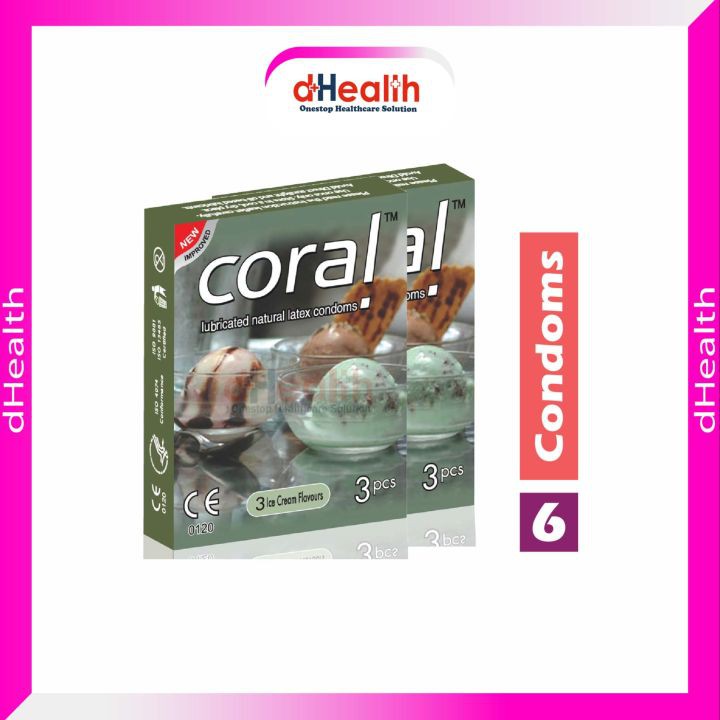 Coral Ice Cream Flavored Lubricated Natural Latex Condom- 3x1- 3 Pieces