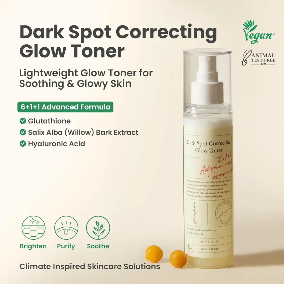 AXIS-Y Dark Spot Correcting Glow Toner 125ml | Brightening & Hydrating with 5% Niacinamide, Glutathione & Hyaluronic Acid – Vegan Korean Skin Care Exfoliator Face Toner for All Skin