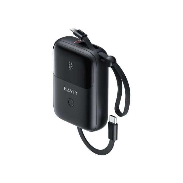 HAVIT PB5215 10000mAh Display Power Bank With Usb-C & Lightning Cable – Black
