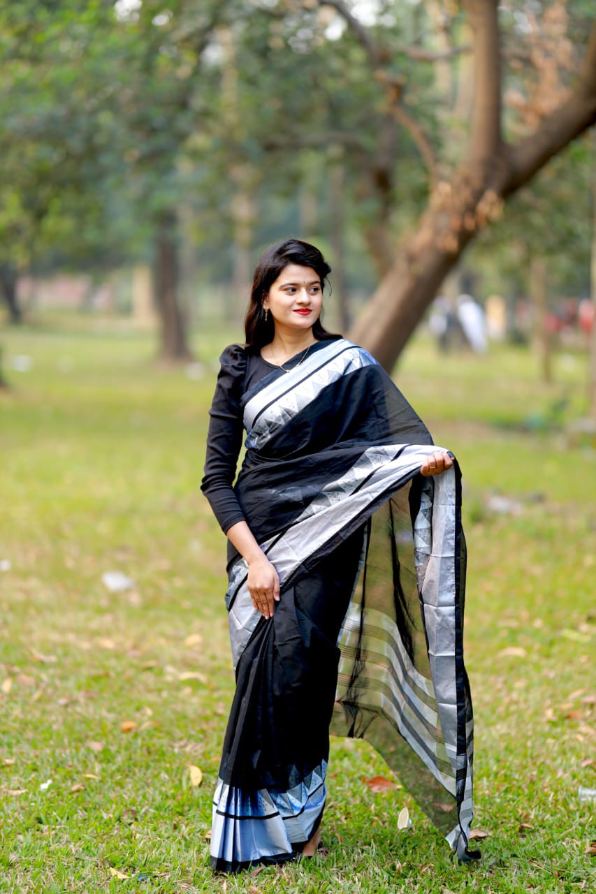 Premium Black Cotton Silk Saree
