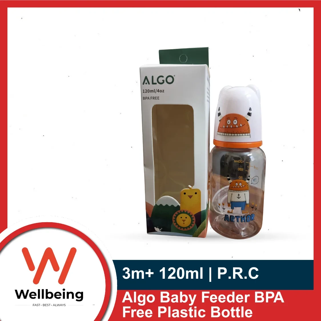 Baby Feeder Algo BPA Free Plastic Bottle with Silicone Nipple 120ml