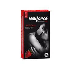 Manforce Wild Strawberry Flavor Condoms 10pcs Pack 3in1 Dotted, Ribbed, Contoured Condoms (Made in India)