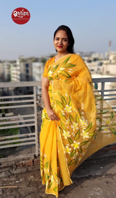 Embroidery Work On Half Silk Sarees For Girl