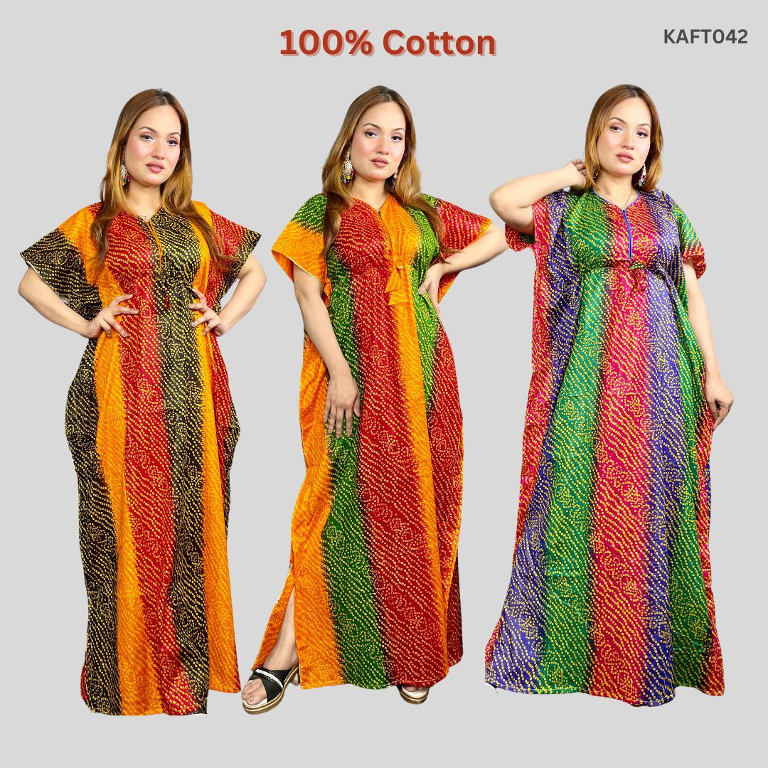 100% Cotton Chunri Print Kaftan Maxi Combo Pack of 3
