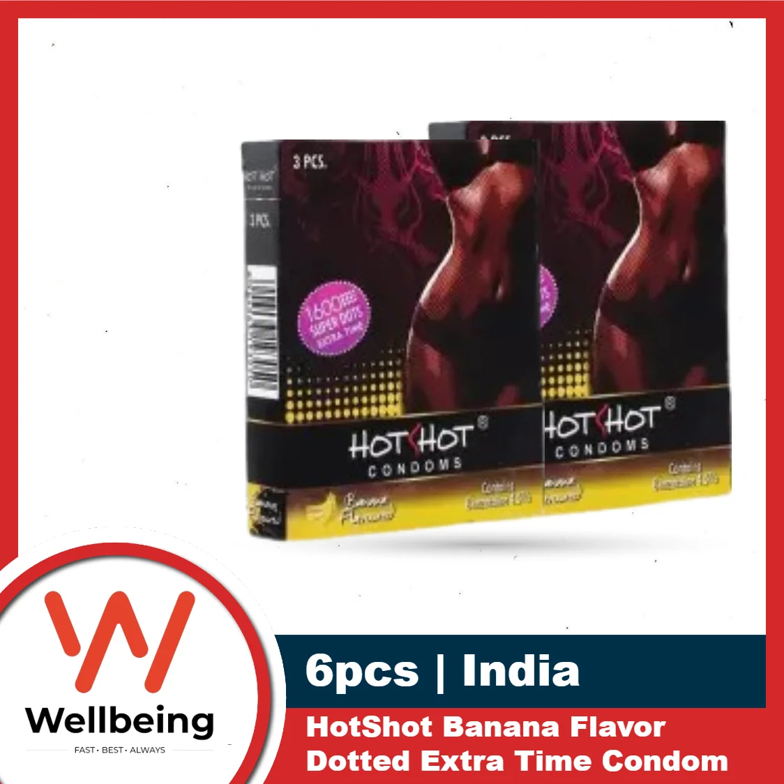 HotShot Condom for Men | Dotted Extra Time Banana, Chocolate, Strawberry Flvaor Condom | 3×2=6pcs Condom | India