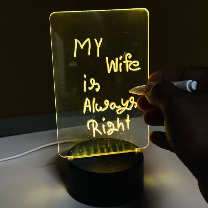 GearUP Acrylic Multicolor Night Lamp with Writable Board and Eraser Pen – Black