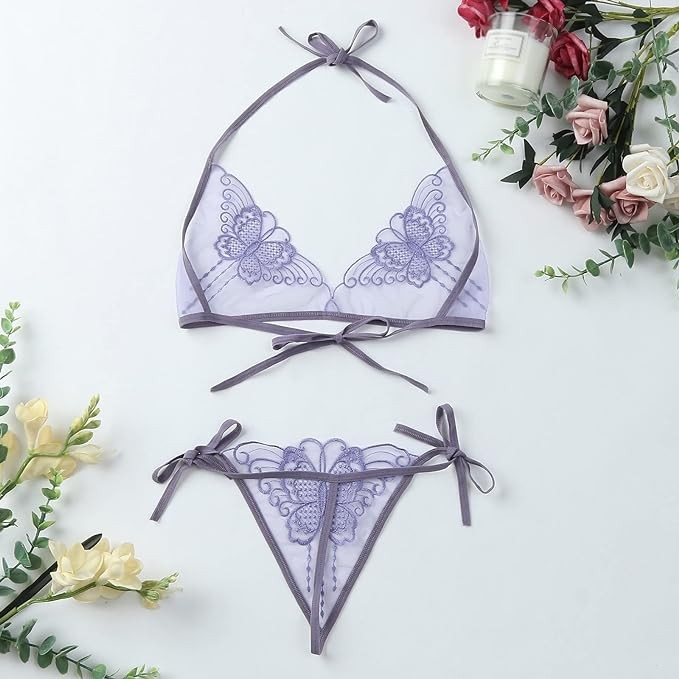 Women Lace Adjustable Lace Butterfly Embroidery Women's Lingerie Sets (1)