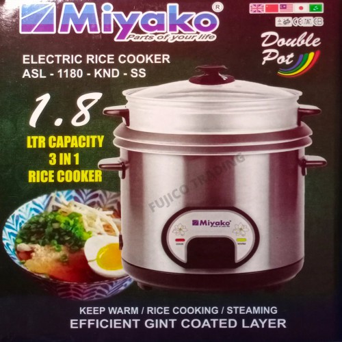 Miyako Double Pot Rice Cooker, (ASL-1180-KND - SS)-1.8 Ltr