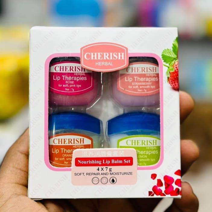 CHERISH Herbal 4Pcs Nourishing Lip Balm Set 7gm Lemon, Rose, Orange, Strawberry Flavor Lip Balm